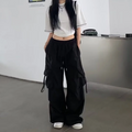 2025 New Vintage Loose Wide Leg Pants High Street Y2K Retro Hip Hop Solid Sweatpant Casual Women Cargo Commute Jogger Trousers